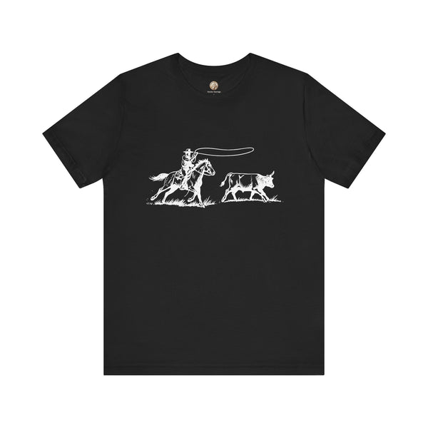 Western Chase Tee – Cowboy in Pursuit Monochrome Art Shirt