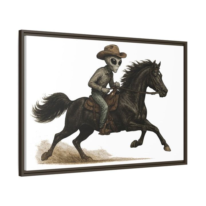 Alien Cowboy Riding Horse – Funny Western Wall Art - Roche Sauvage