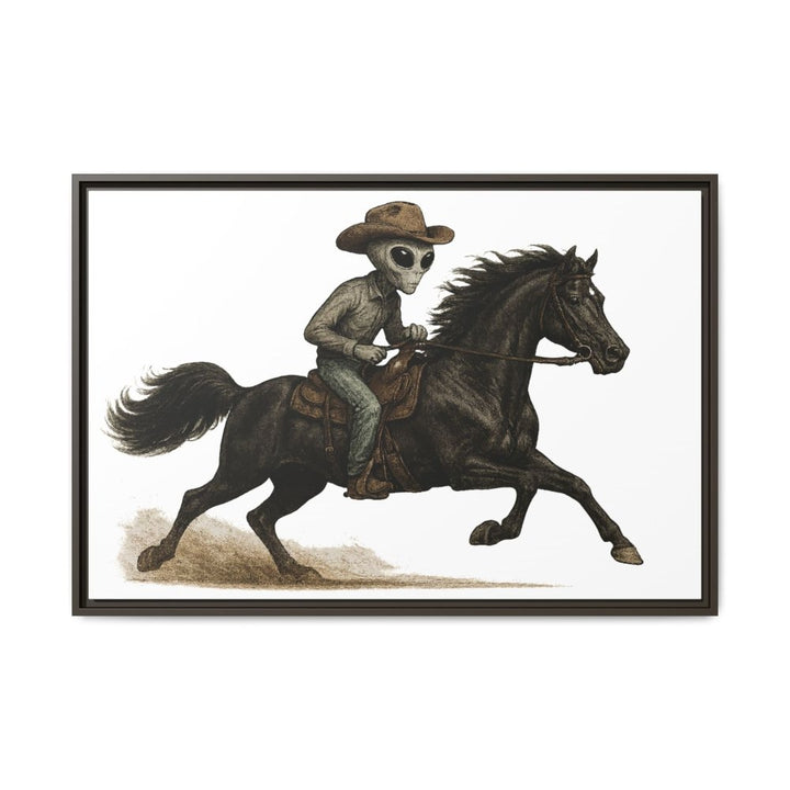 Alien Cowboy Riding Horse – Funny Western Wall Art - Roche Sauvage