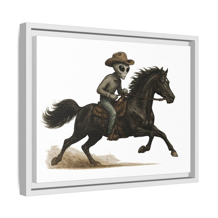 Alien Cowboy Riding Horse – Funny Western Wall Art - Roche Sauvage