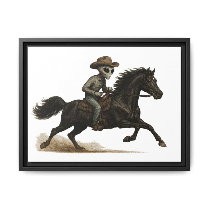 Alien Cowboy Riding Horse – Funny Western Wall Art - Roche Sauvage