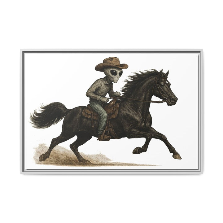 Alien Cowboy Riding Horse – Funny Western Wall Art - Roche Sauvage