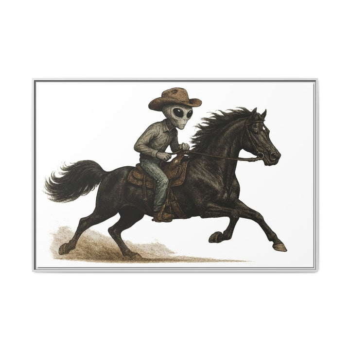 Alien Cowboy Riding Horse – Funny Western Wall Art - Roche Sauvage