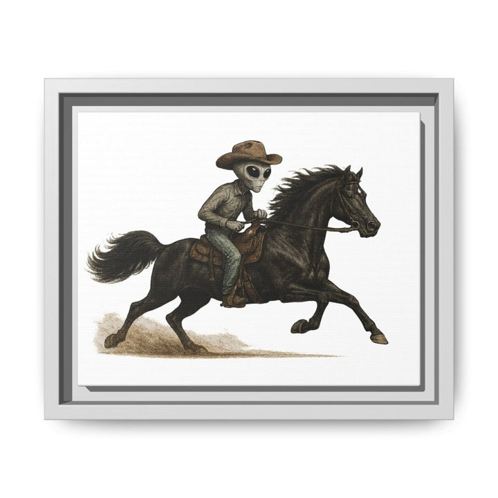 Alien Cowboy Riding Horse – Funny Western Wall Art - Roche Sauvage
