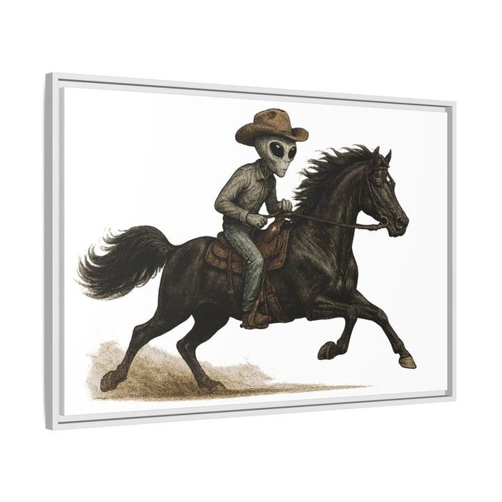Alien Cowboy Riding Horse – Funny Western Wall Art - Roche Sauvage