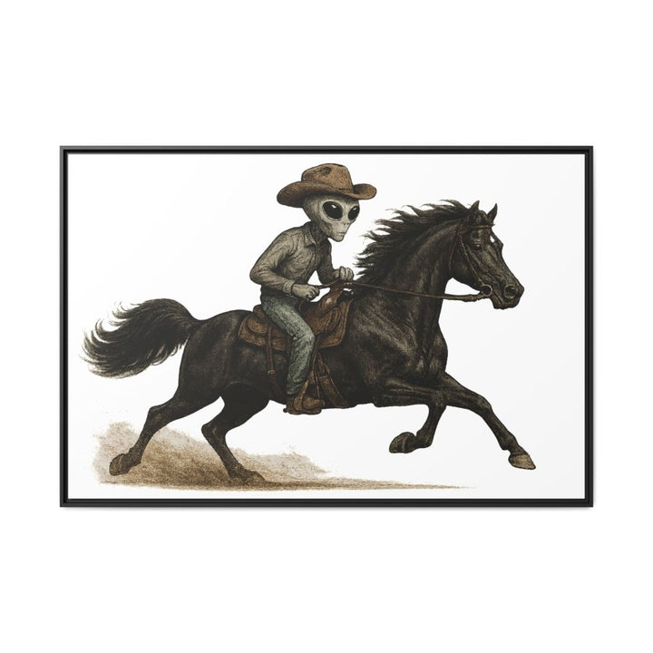 Alien Cowboy Riding Horse – Funny Western Wall Art - Roche Sauvage