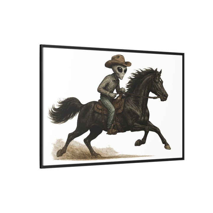 Alien Cowboy Riding Horse – Funny Western Wall Art - Roche Sauvage