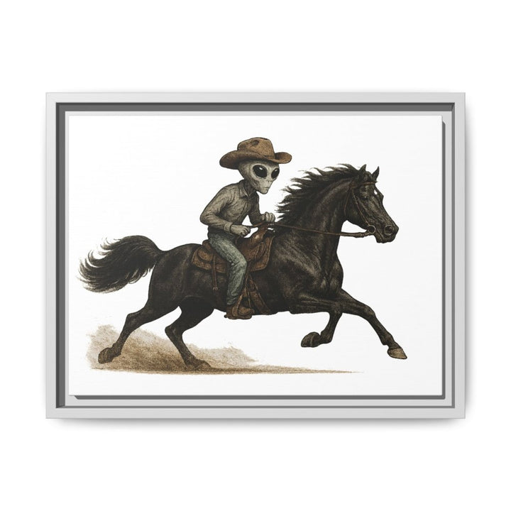 Alien Cowboy Riding Horse – Funny Western Wall Art - Roche Sauvage