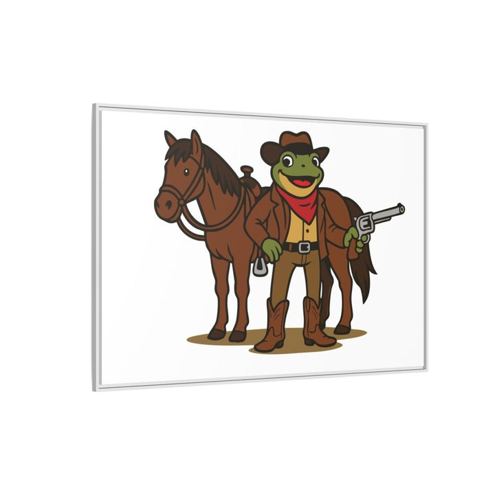 Cowboy Frog with Horse – Framed Canvas Wall Art - Roche Sauvage