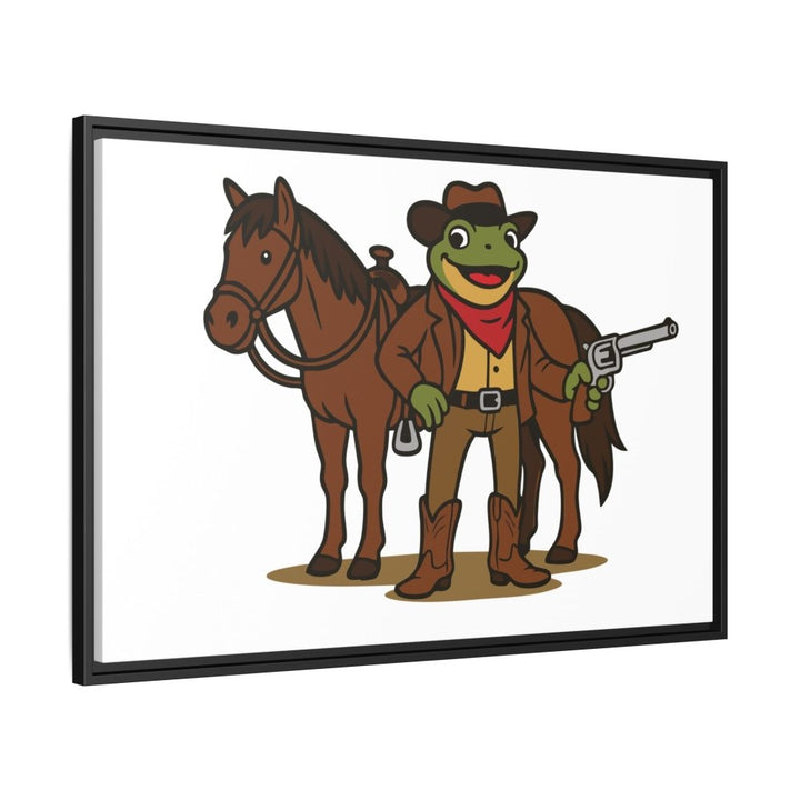 Cowboy Frog with Horse – Framed Canvas Wall Art - Roche Sauvage