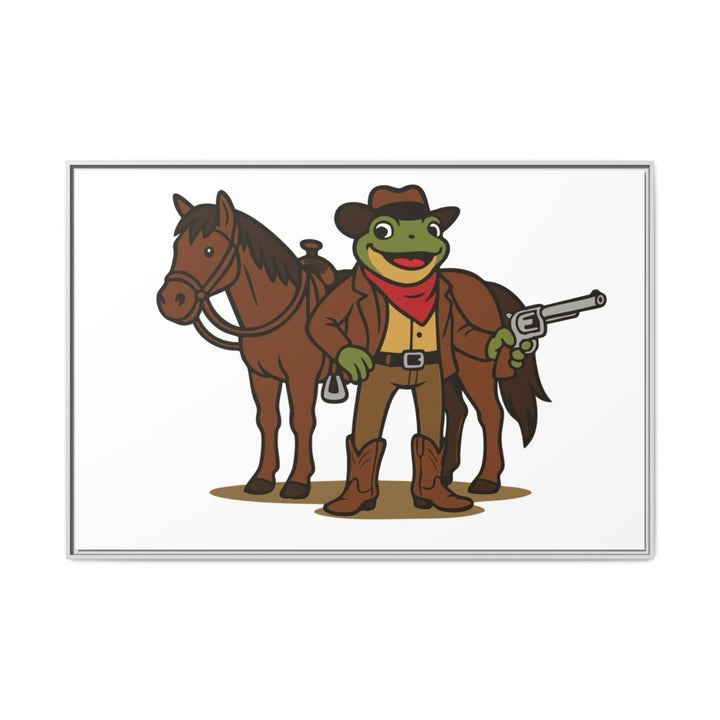 Cowboy Frog with Horse – Framed Canvas Wall Art - Roche Sauvage