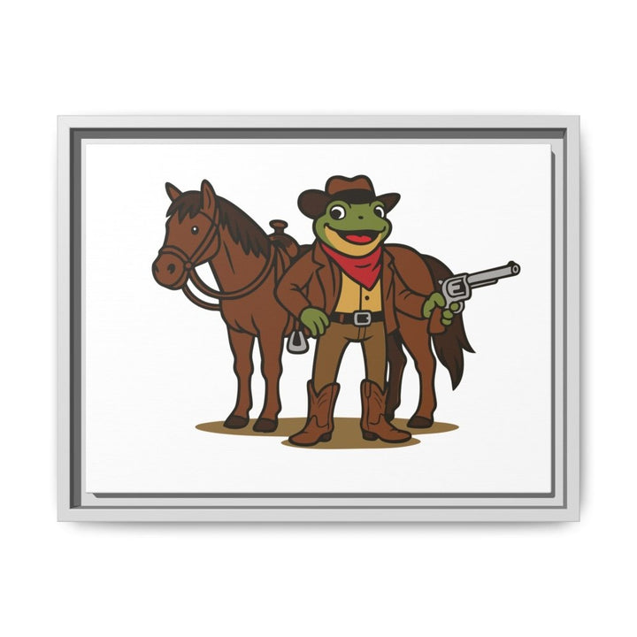 Cowboy Frog with Horse – Framed Canvas Wall Art - Roche Sauvage