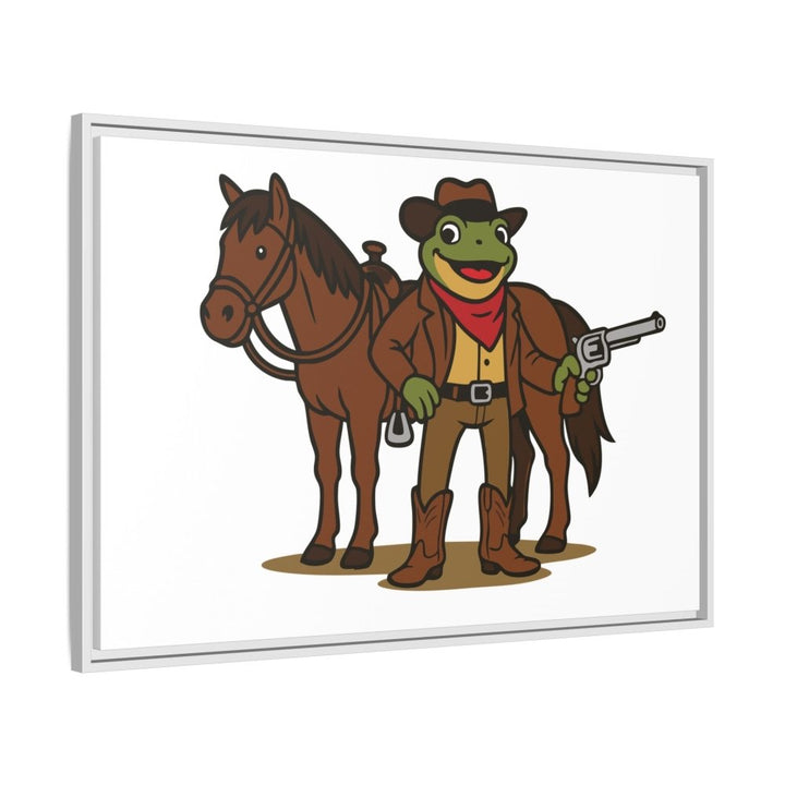 Cowboy Frog with Horse – Framed Canvas Wall Art - Roche Sauvage