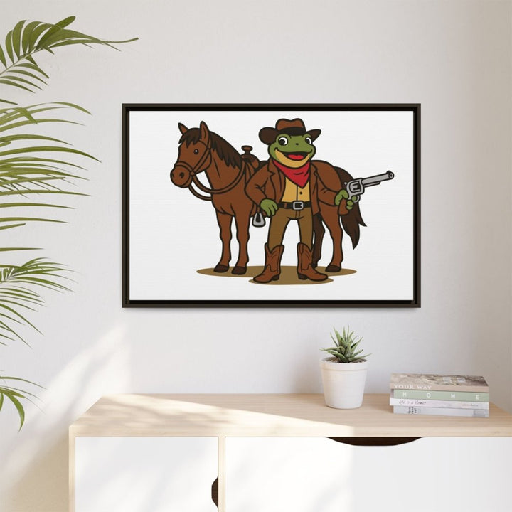 Cowboy Frog with Horse – Framed Canvas Wall Art - Roche Sauvage