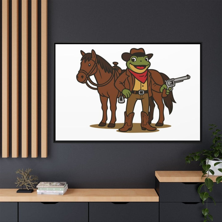 Cowboy Frog with Horse – Framed Canvas Wall Art - Roche Sauvage