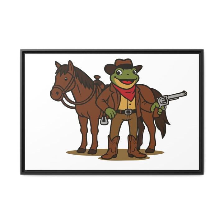 Cowboy Frog with Horse – Framed Canvas Wall Art - Roche Sauvage