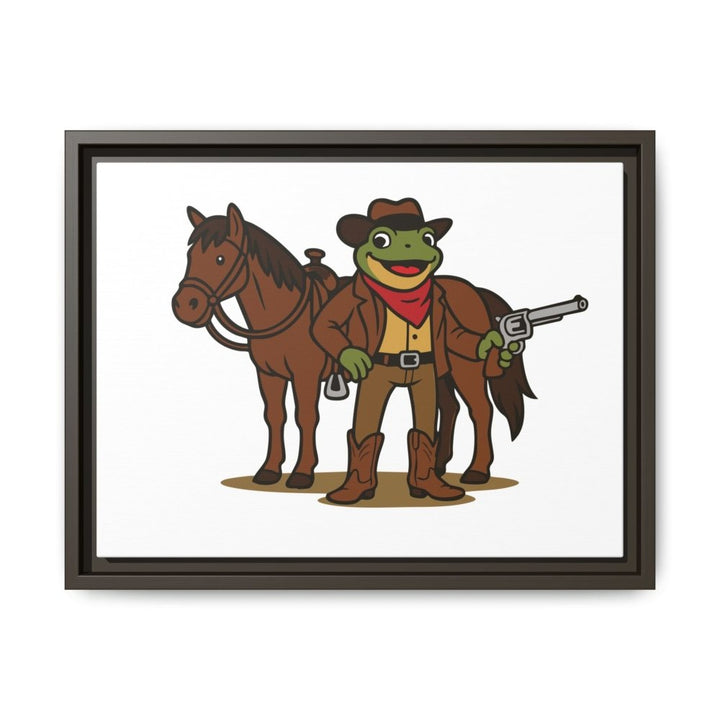 Cowboy Frog with Horse – Framed Canvas Wall Art - Roche Sauvage