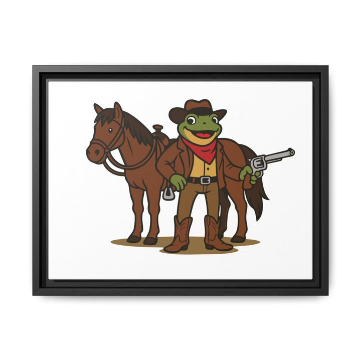 Cowboy Frog with Horse – Framed Canvas Wall Art - Roche Sauvage