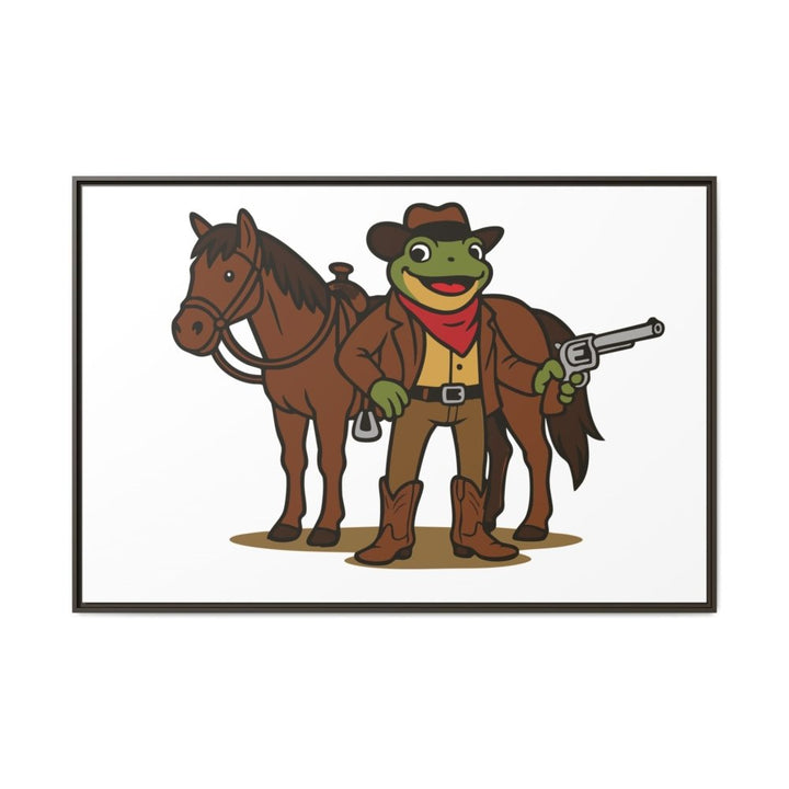 Cowboy Frog with Horse – Framed Canvas Wall Art - Roche Sauvage