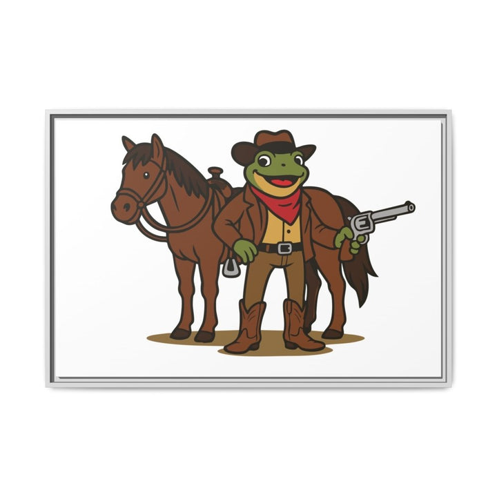 Cowboy Frog with Horse – Framed Canvas Wall Art - Roche Sauvage