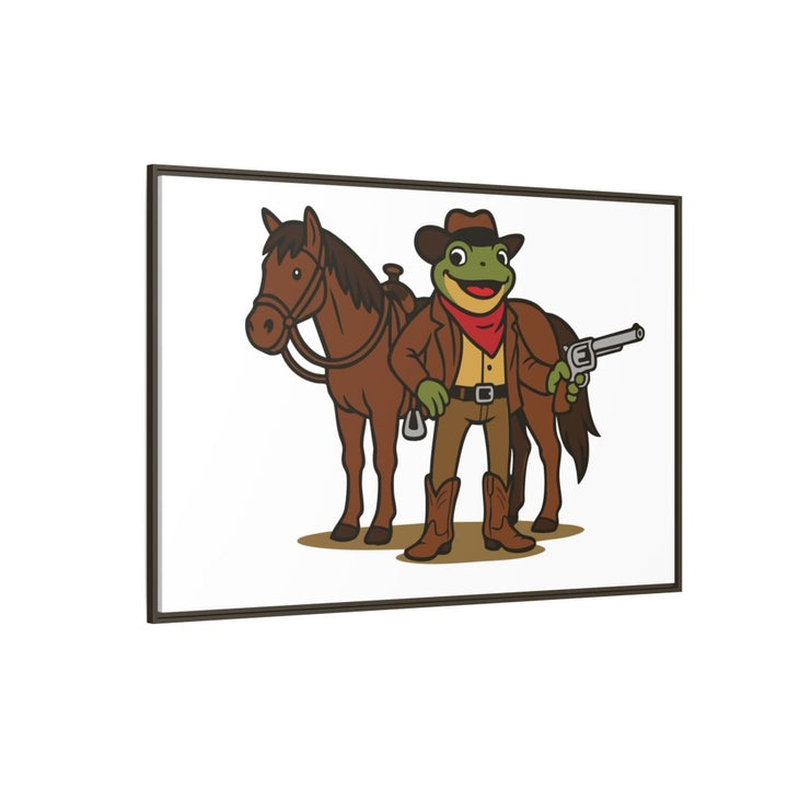 Cowboy Frog with Horse – Framed Canvas Wall Art - Roche Sauvage
