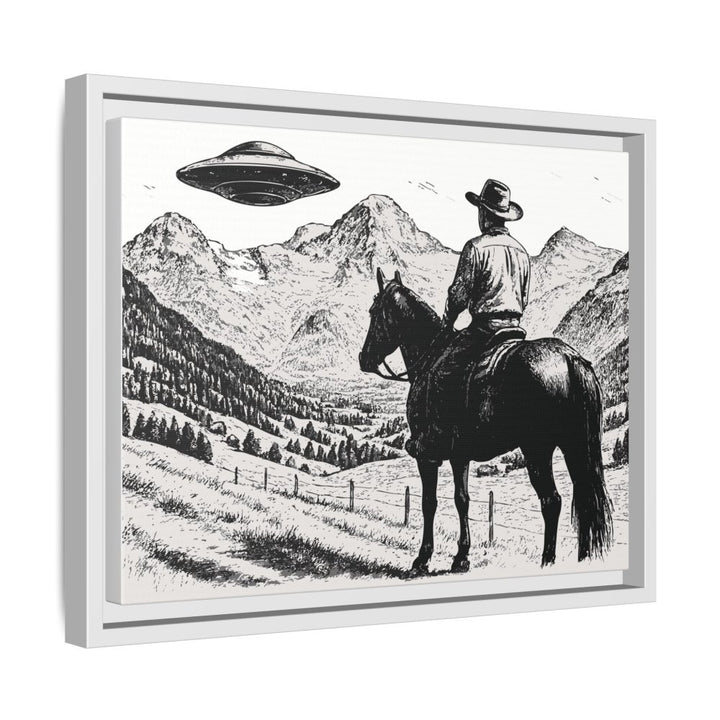 Cowboy UFO Encounter | Monochrome Canvas Art by Roche Sauvage - Roche Sauvage