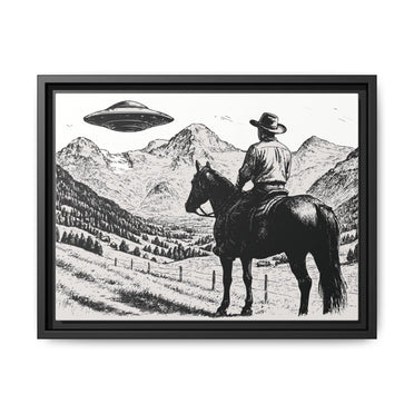 Cowboy UFO Encounter | Monochrome Canvas Art by Roche Sauvage - Roche Sauvage