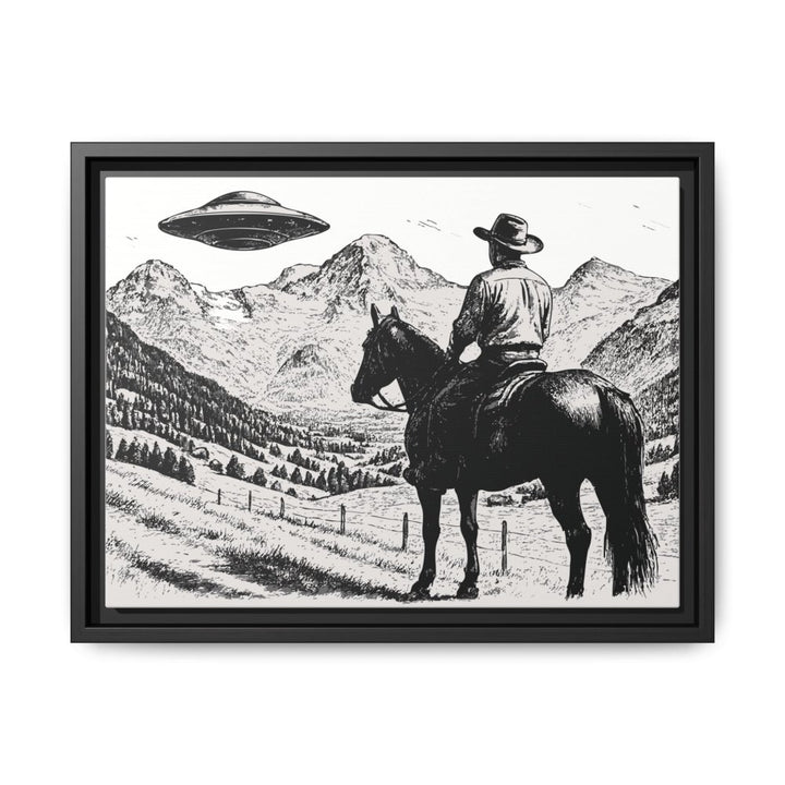 Cowboy UFO Encounter | Monochrome Canvas Art by Roche Sauvage - Roche Sauvage
