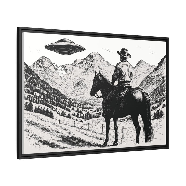 Cowboy UFO Encounter | Monochrome Canvas Art by Roche Sauvage - Roche Sauvage