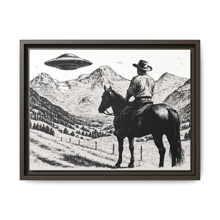 Cowboy UFO Encounter | Monochrome Canvas Art by Roche Sauvage - Roche Sauvage