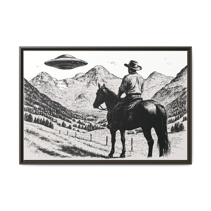 Cowboy UFO Encounter | Monochrome Canvas Art by Roche Sauvage - Roche Sauvage