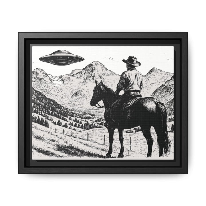 Cowboy UFO Encounter | Monochrome Canvas Art by Roche Sauvage - Roche Sauvage