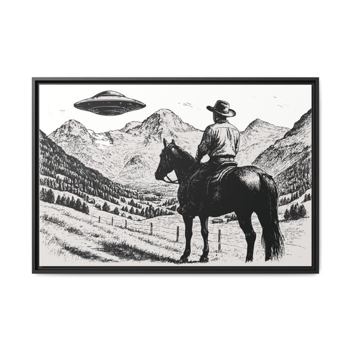 Cowboy UFO Encounter | Monochrome Canvas Art by Roche Sauvage - Roche Sauvage