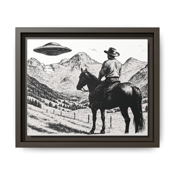 Cowboy UFO Encounter | Monochrome Canvas Art by Roche Sauvage - Roche Sauvage