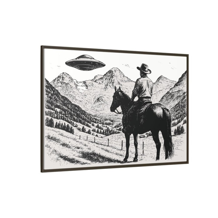 Cowboy UFO Encounter | Monochrome Canvas Art by Roche Sauvage - Roche Sauvage