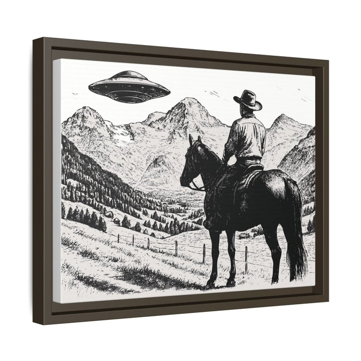 Cowboy UFO Encounter | Monochrome Canvas Art by Roche Sauvage - Roche Sauvage