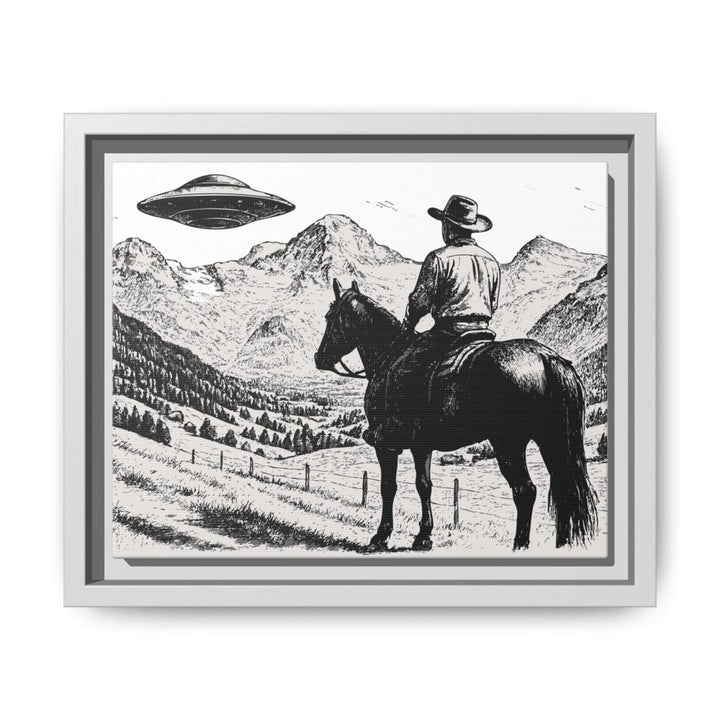 Cowboy UFO Encounter | Monochrome Canvas Art by Roche Sauvage - Roche Sauvage