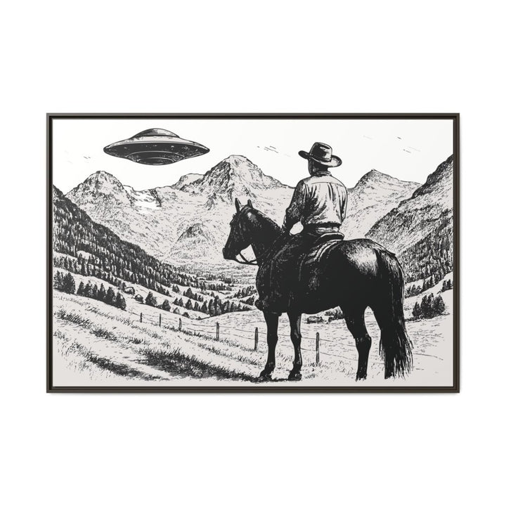 Cowboy UFO Encounter | Monochrome Canvas Art by Roche Sauvage - Roche Sauvage