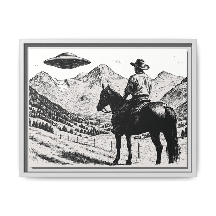 Cowboy UFO Encounter | Monochrome Canvas Art by Roche Sauvage - Roche Sauvage