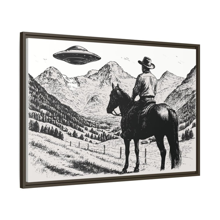 Cowboy UFO Encounter | Monochrome Canvas Art by Roche Sauvage - Roche Sauvage