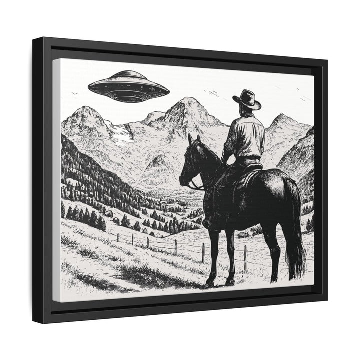 Cowboy UFO Encounter | Monochrome Canvas Art by Roche Sauvage - Roche Sauvage