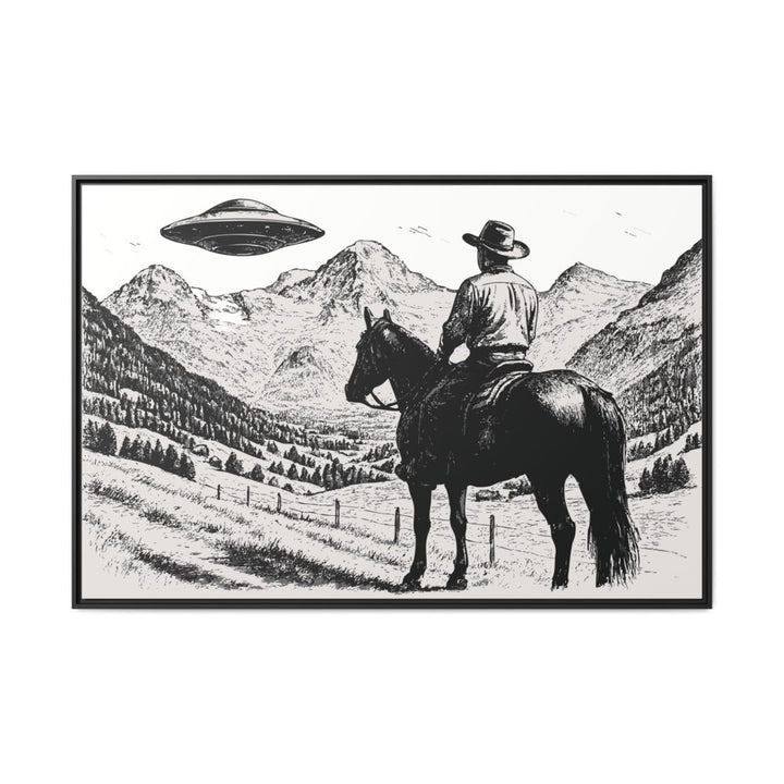 Cowboy UFO Encounter | Monochrome Canvas Art by Roche Sauvage - Roche Sauvage