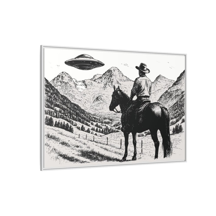 Cowboy UFO Encounter | Monochrome Canvas Art by Roche Sauvage - Roche Sauvage