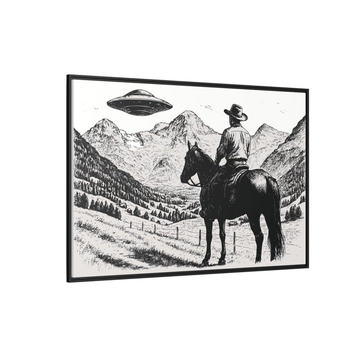 Cowboy UFO Encounter | Monochrome Canvas Art by Roche Sauvage - Roche Sauvage