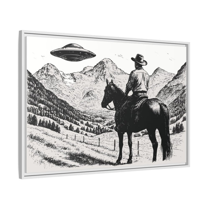 Cowboy UFO Encounter | Monochrome Canvas Art by Roche Sauvage - Roche Sauvage