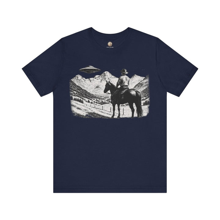 Cowboy UFO Encounter – Western Sci - Fi Graphic Tee by Roche Sauvage - Roche Sauvage