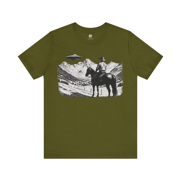 Cowboy UFO Encounter – Western Sci - Fi Graphic Tee by Roche Sauvage - Roche Sauvage