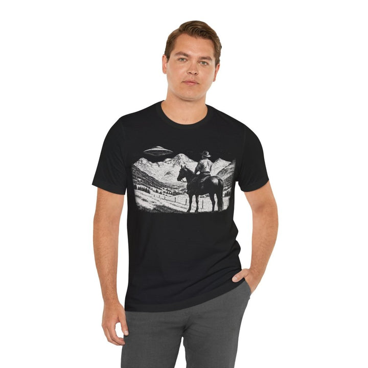 Cowboy UFO Encounter – Western Sci - Fi Graphic Tee by Roche Sauvage - Roche Sauvage