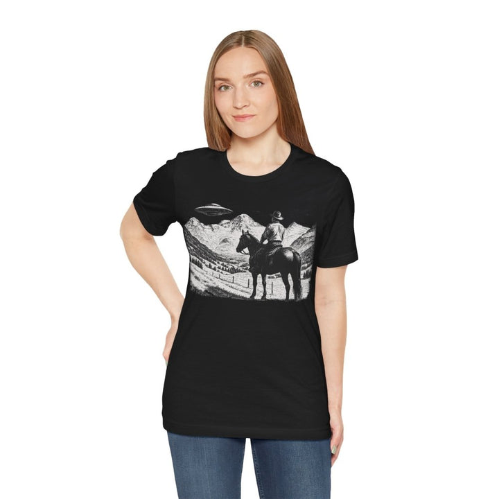 Cowboy UFO Encounter – Western Sci - Fi Graphic Tee by Roche Sauvage - Roche Sauvage