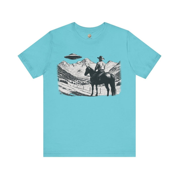 Cowboy UFO Encounter – Western Sci - Fi Graphic Tee by Roche Sauvage - Roche Sauvage